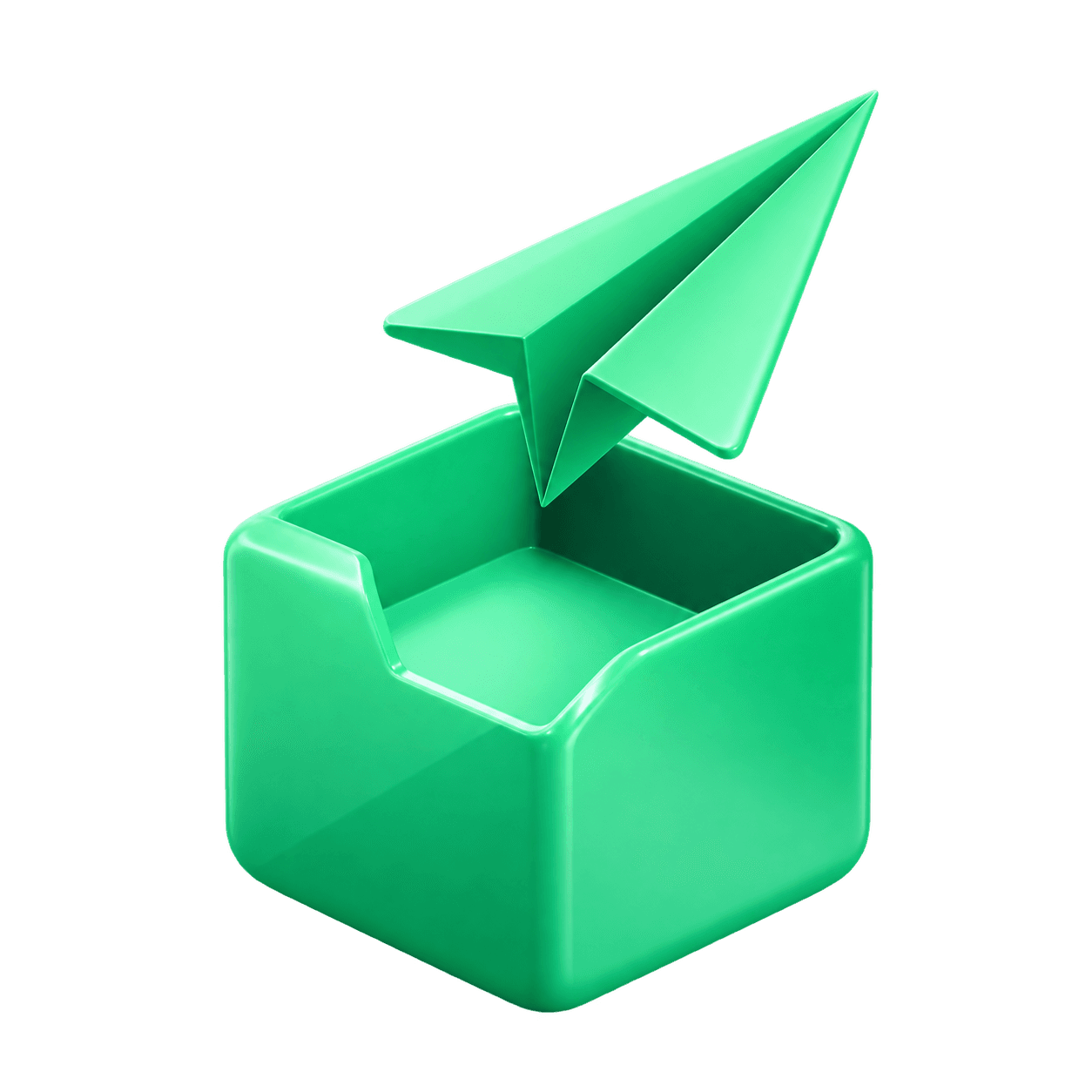 Green request inbox with a paper plane